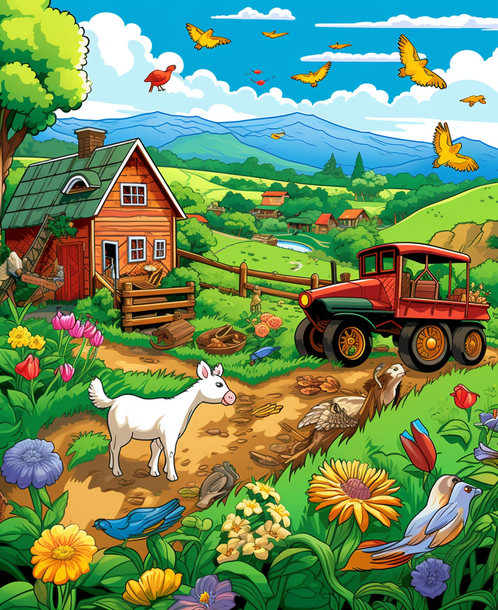 Colorful farm puzzle game illustration