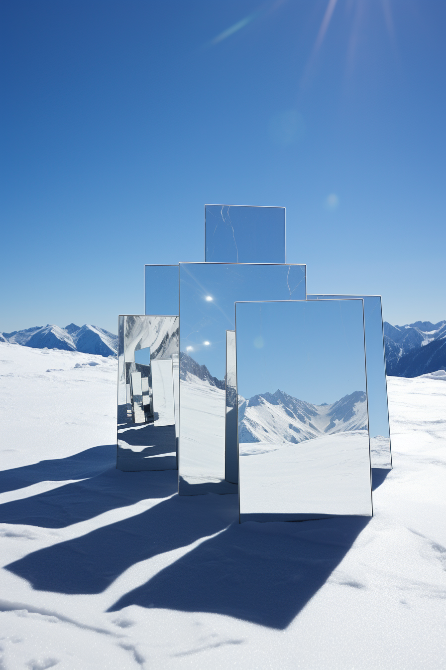 Mirror Art Installation in Snowy Mountain