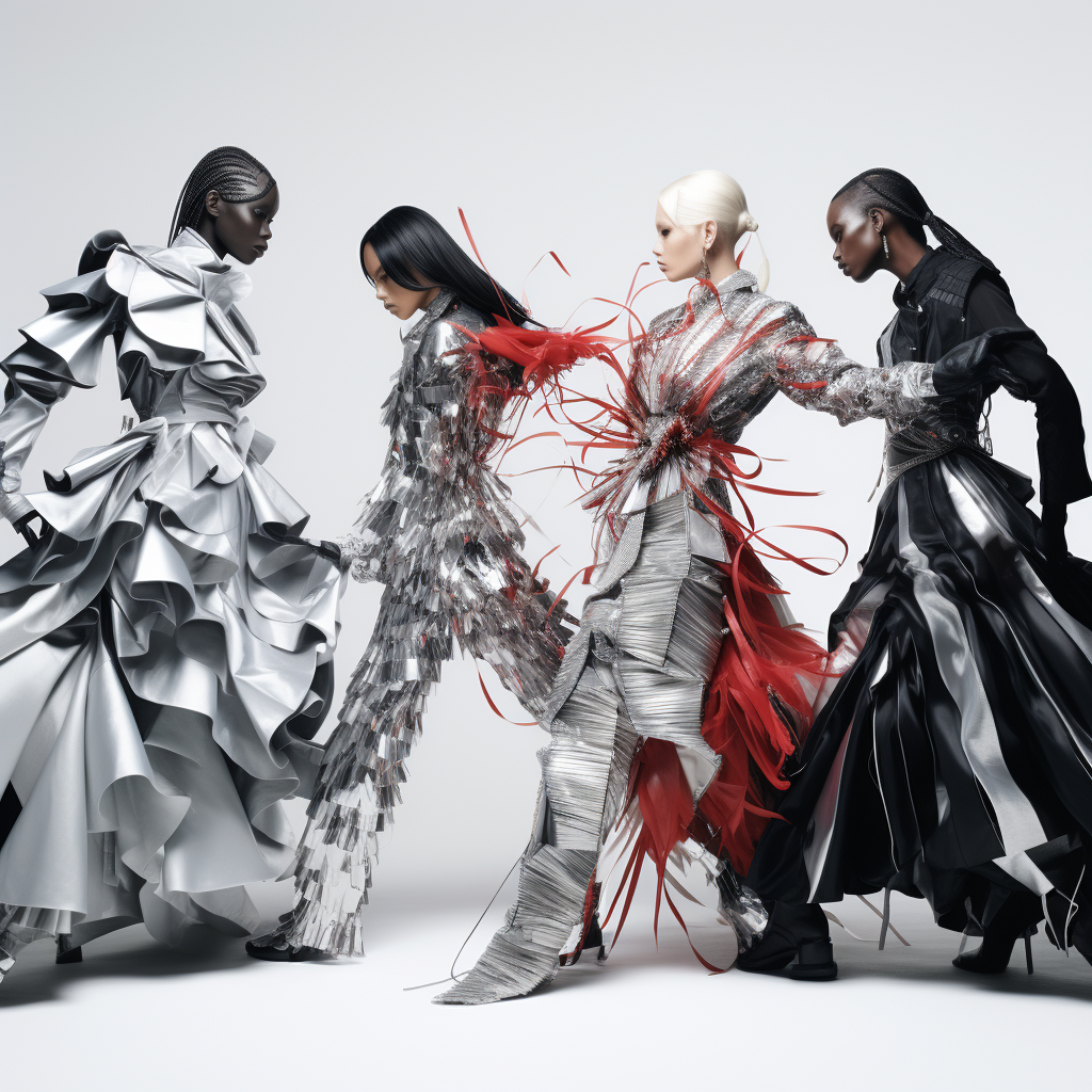 Fashion editorial with bending models and silver skin