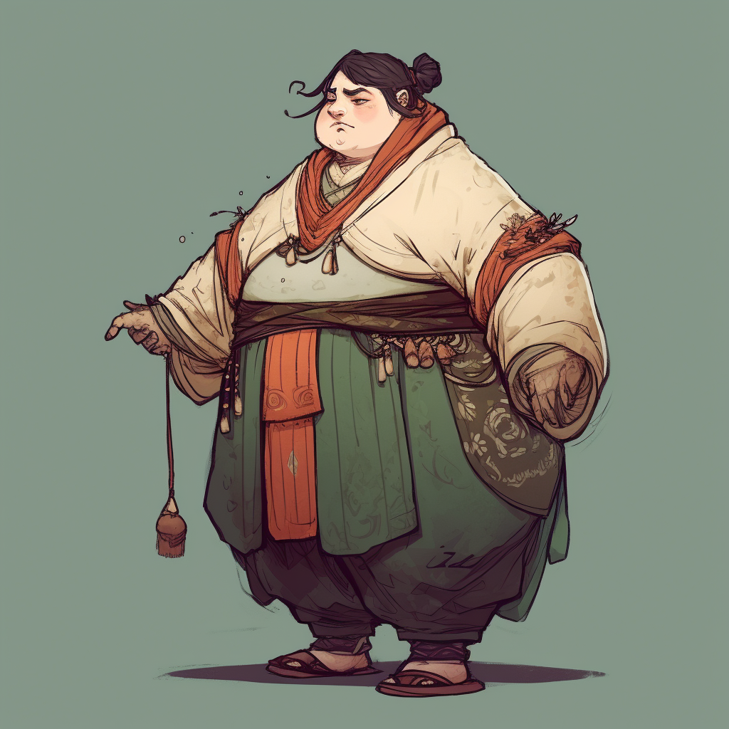 Sketch of a Fat Elf in Feminine Monk Clothes