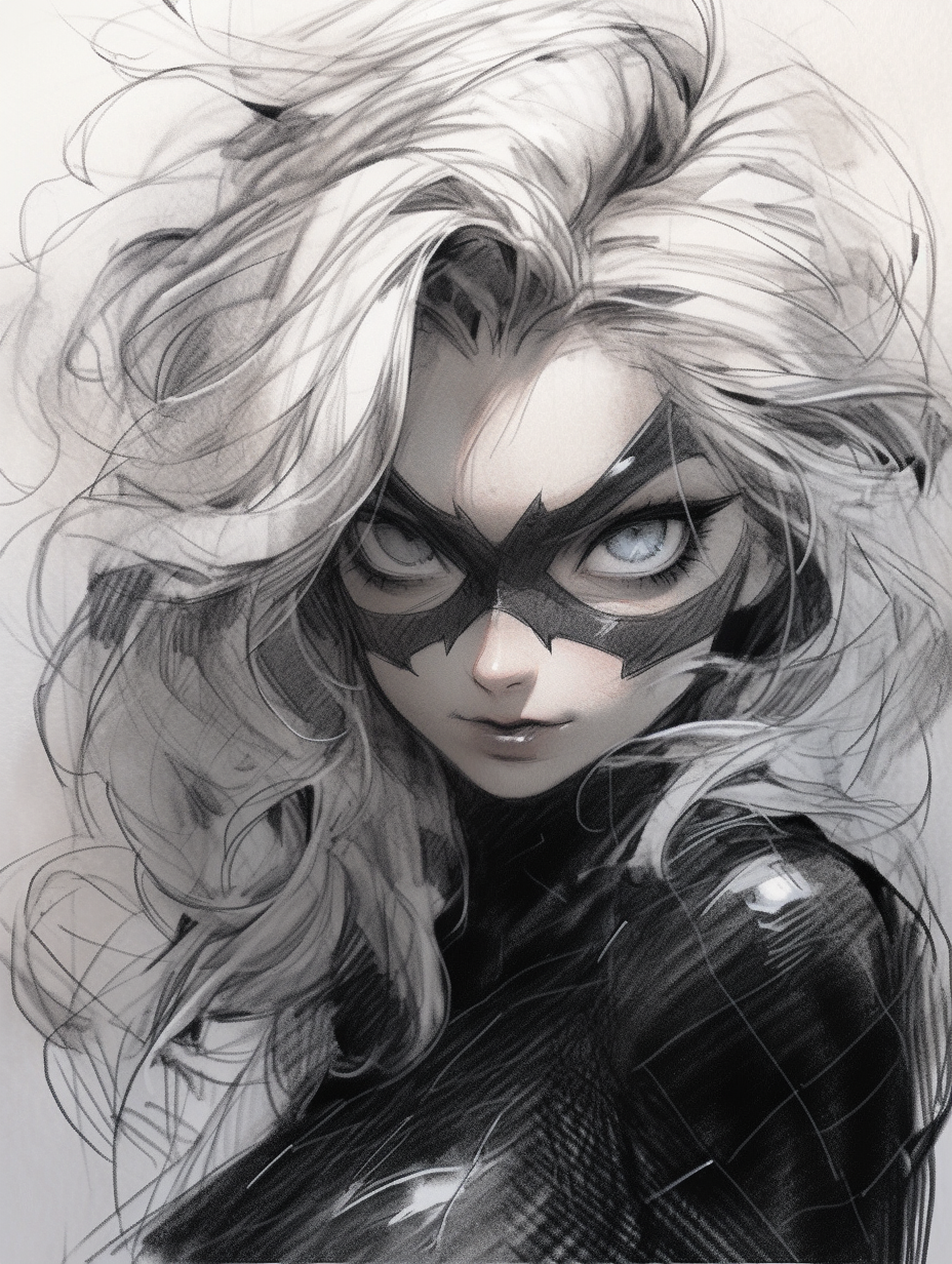 Charcoal drawing of Felicia Hardy as Black Cat