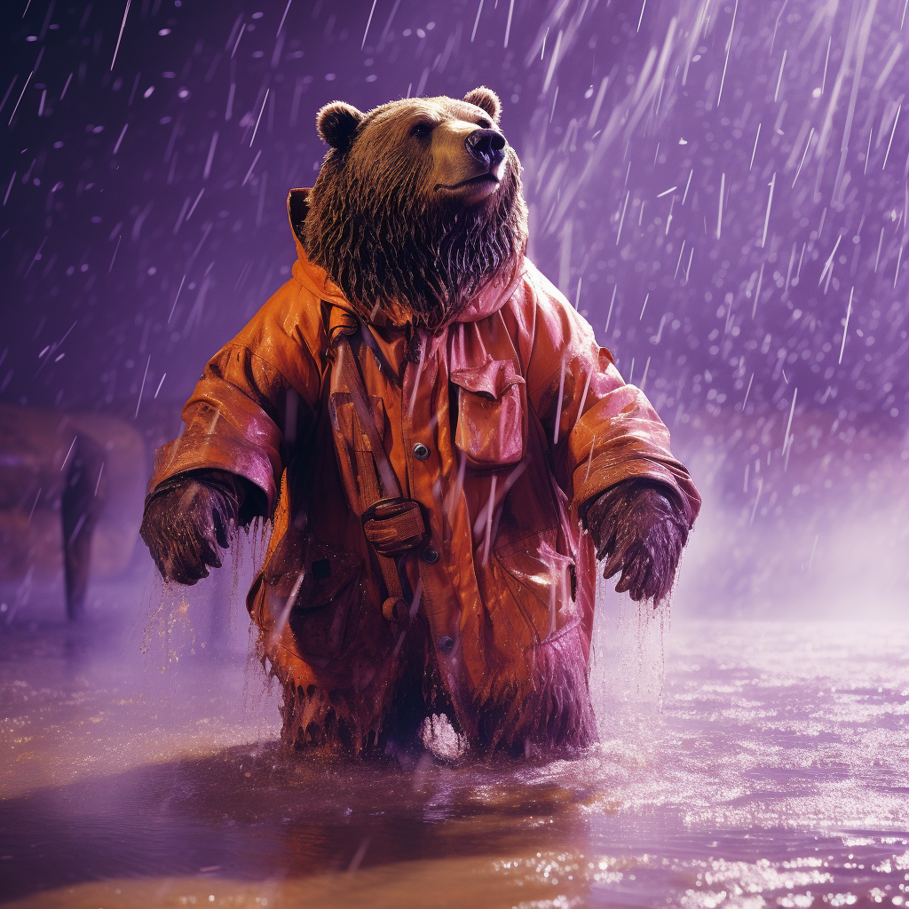 Vibrant Fellini Film Still: Bear in Space Suit