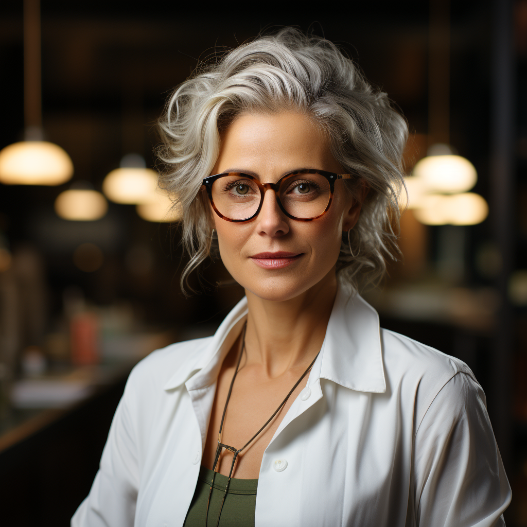 Female doctor in white blouse, age 50