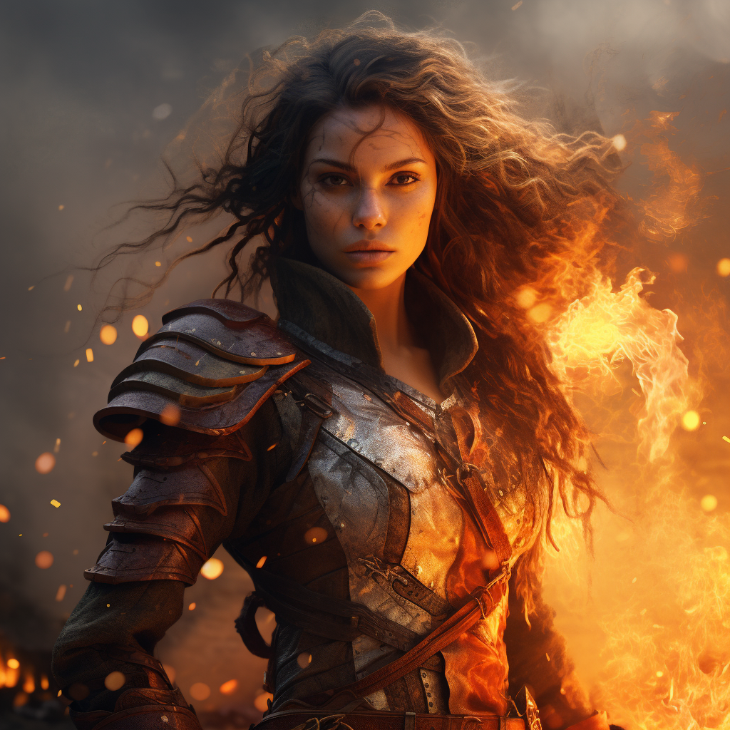 Female mercenary with fire in fantasy setting