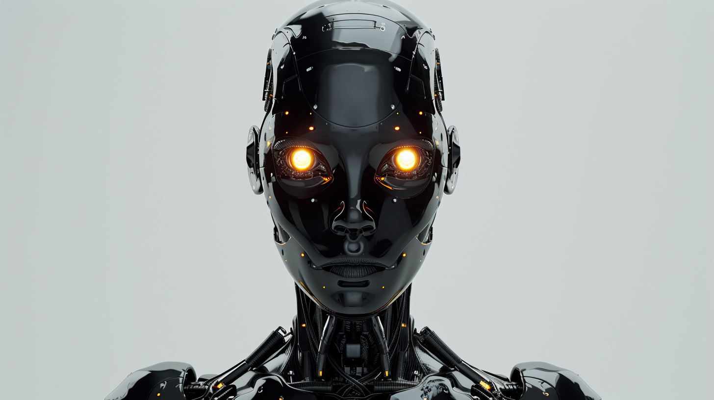 Female robot with black translucent skin