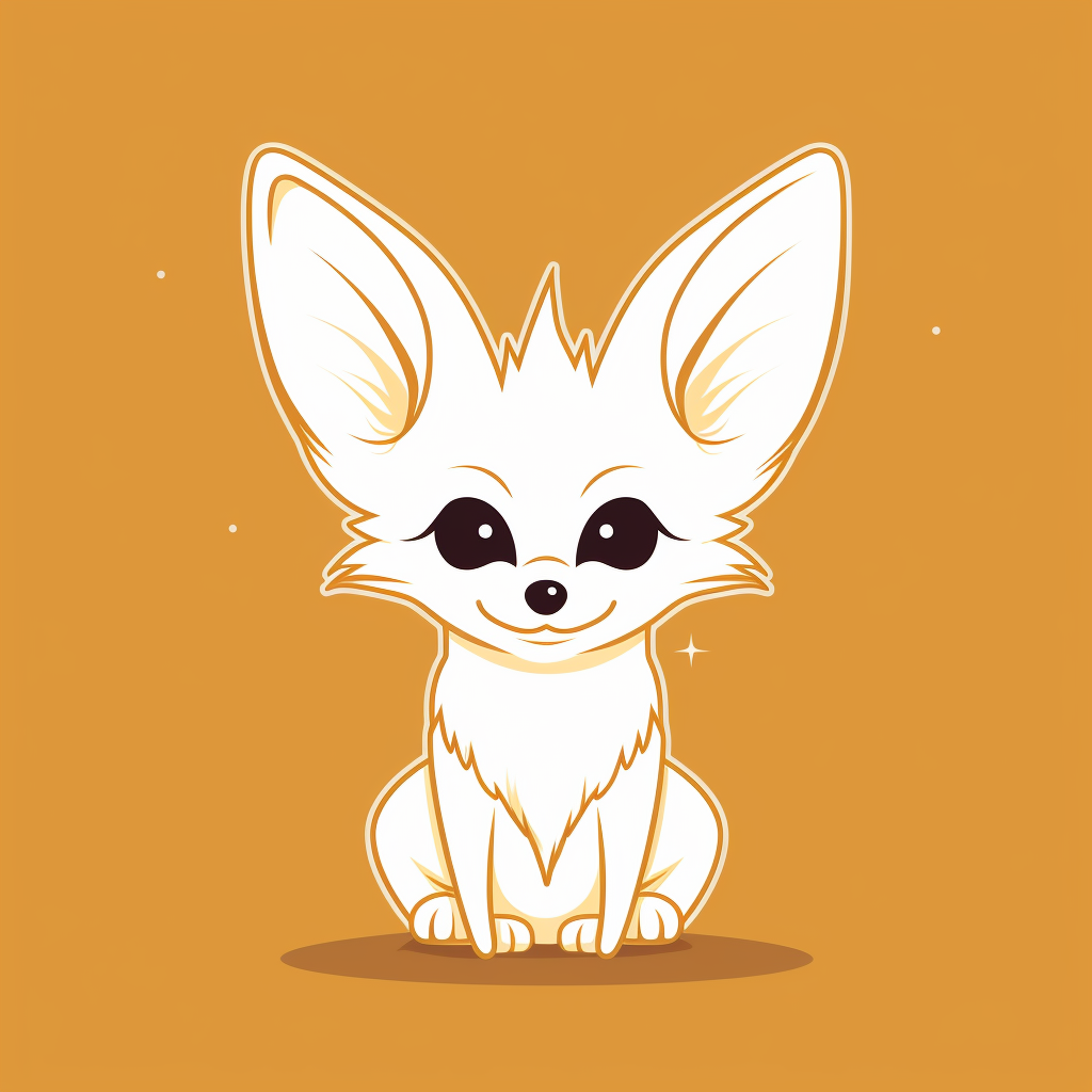 Cute Fennec Fox Line Drawing Character