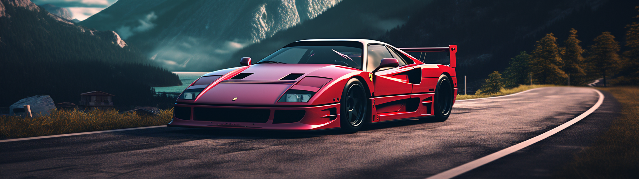 Ferrari F40 creating vaporwave smoke while drifting