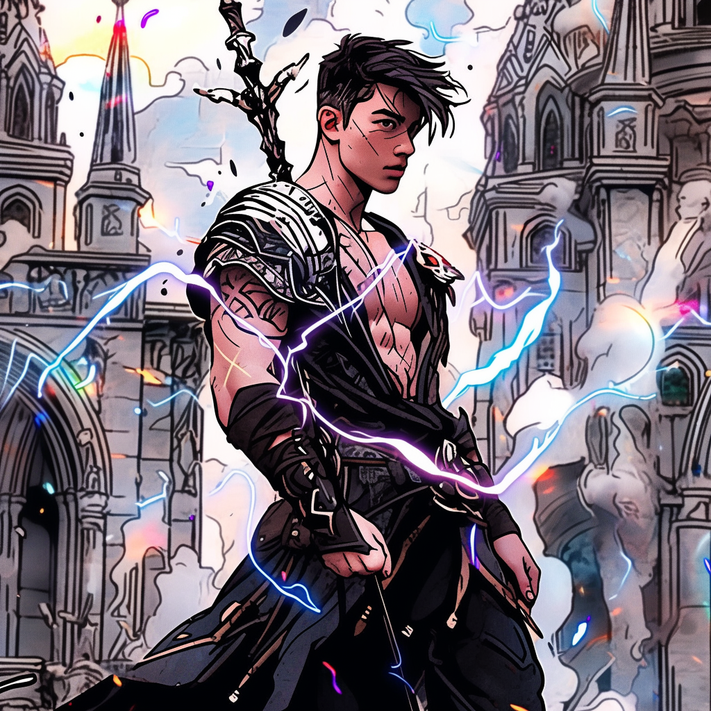 Filipino Pinoy Lightning Mage walking past Gothic Temple