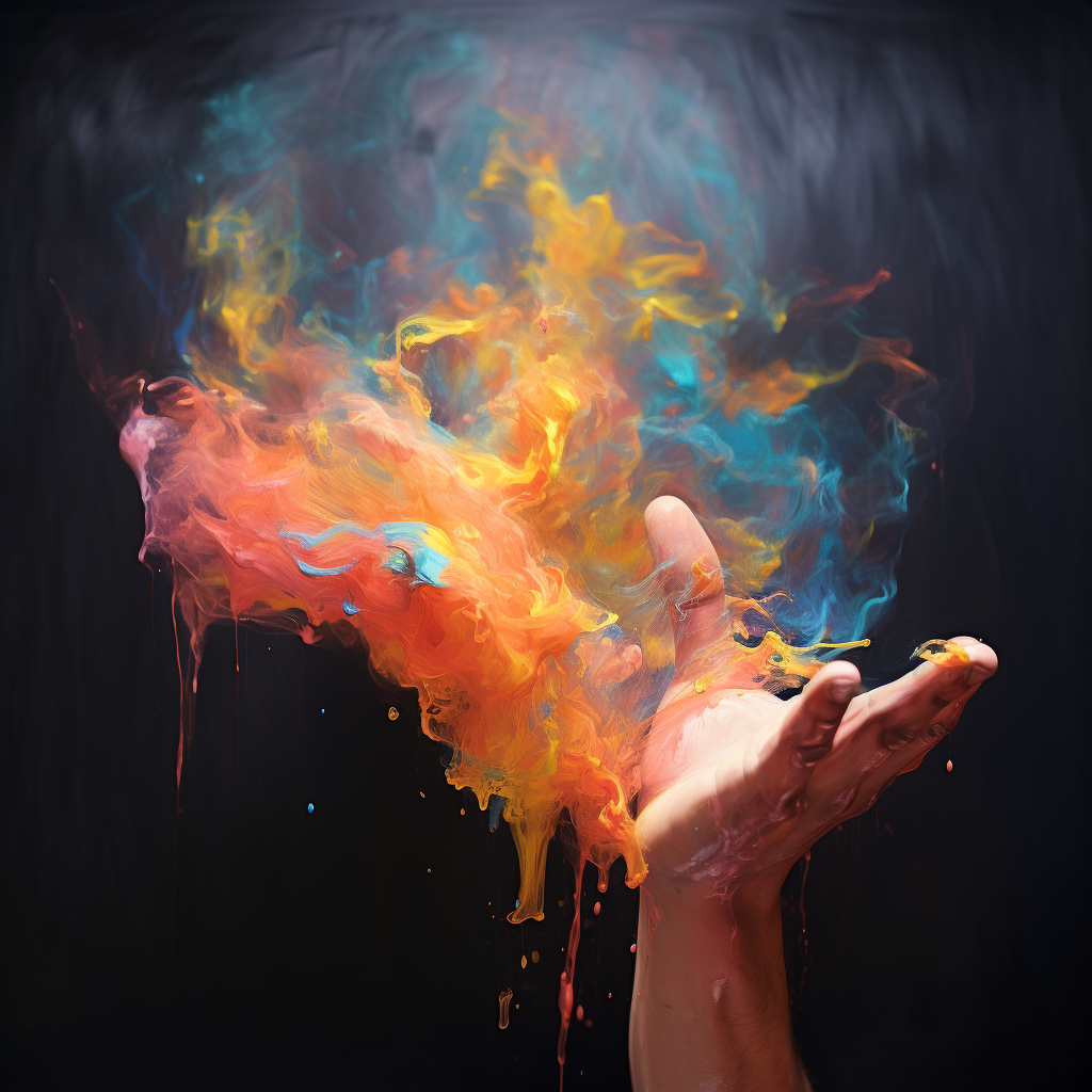 Finger touching colorful paint mid-air