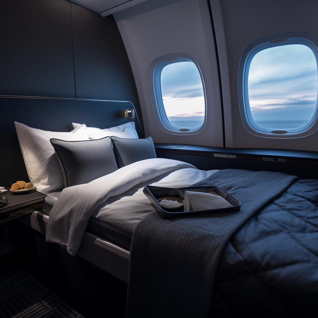 Luxurious first class plane bed with windows