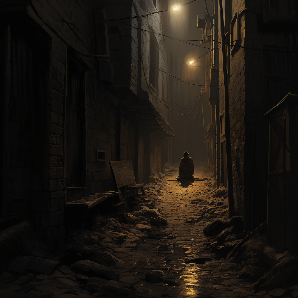 Noir dark alley with lifeless figure