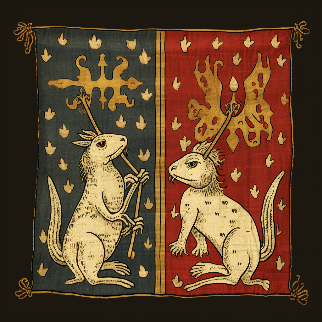 Fish and rabbit with medieval flag