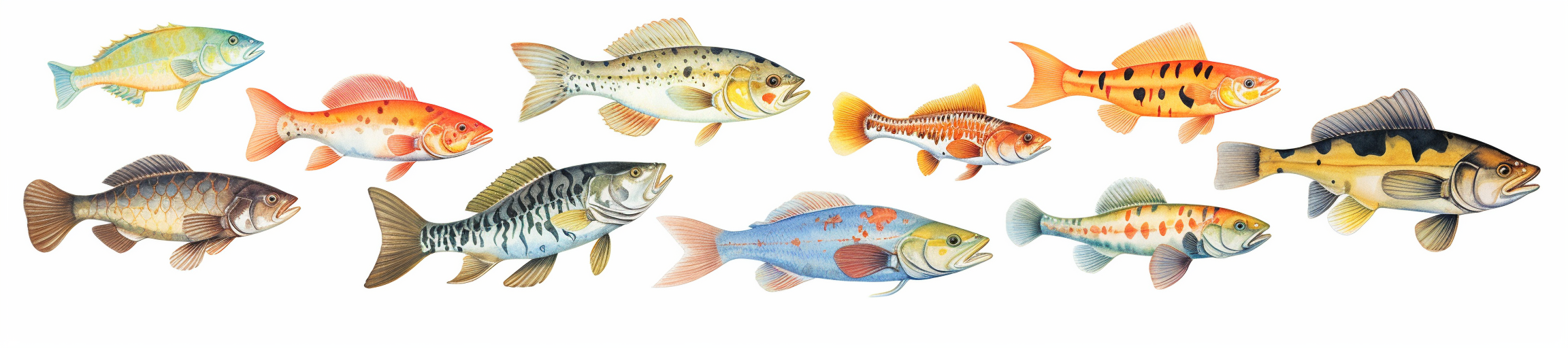 Colorful fish ornament watercolor painting