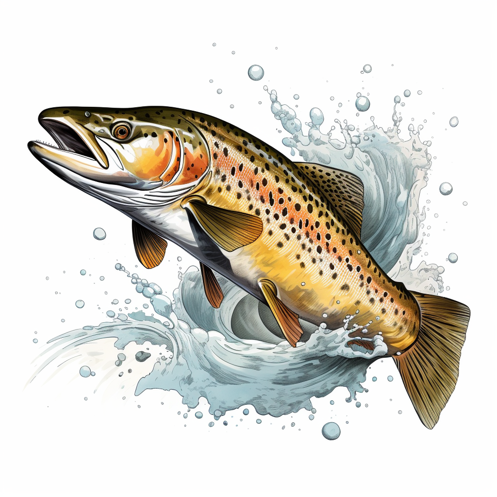 Realistic tiger trout jumping while fishing