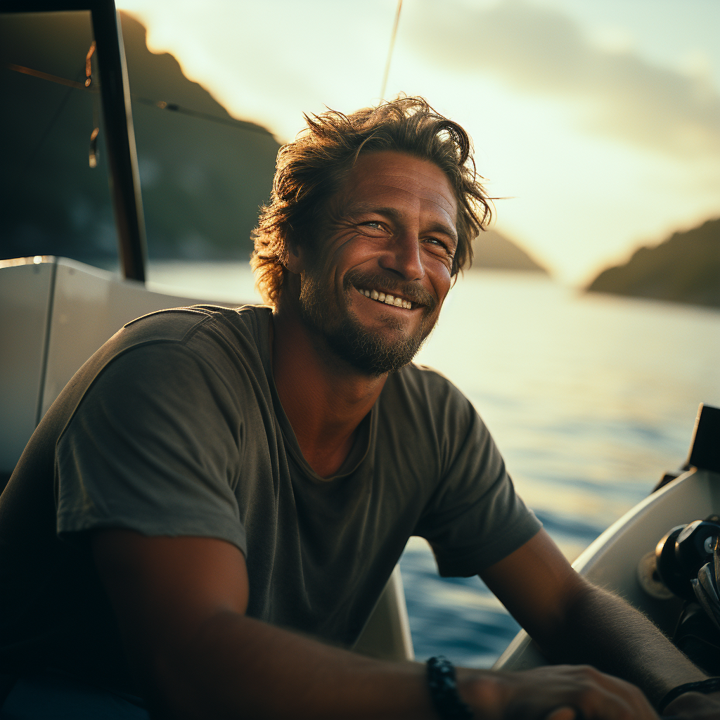 55-year-old male fishing on a motor yacht
