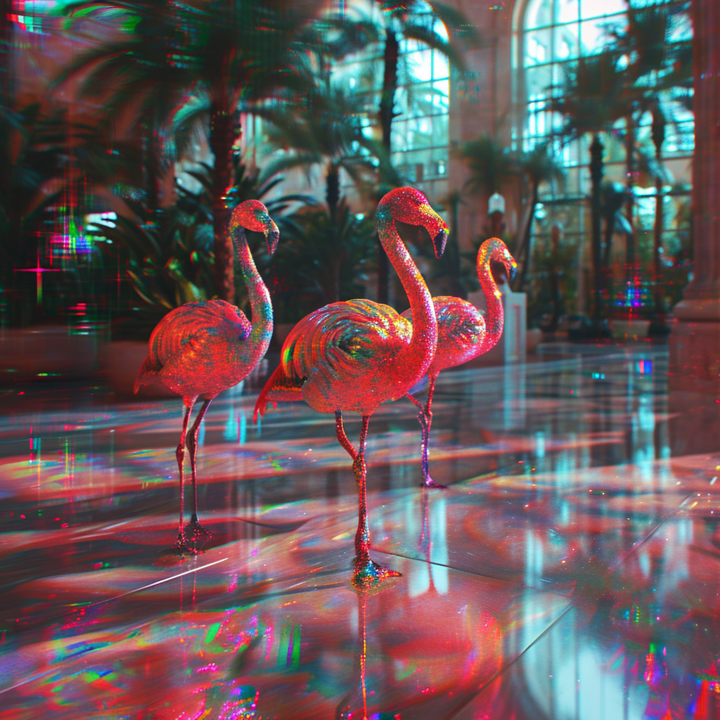 Flamingo family in Florida mall