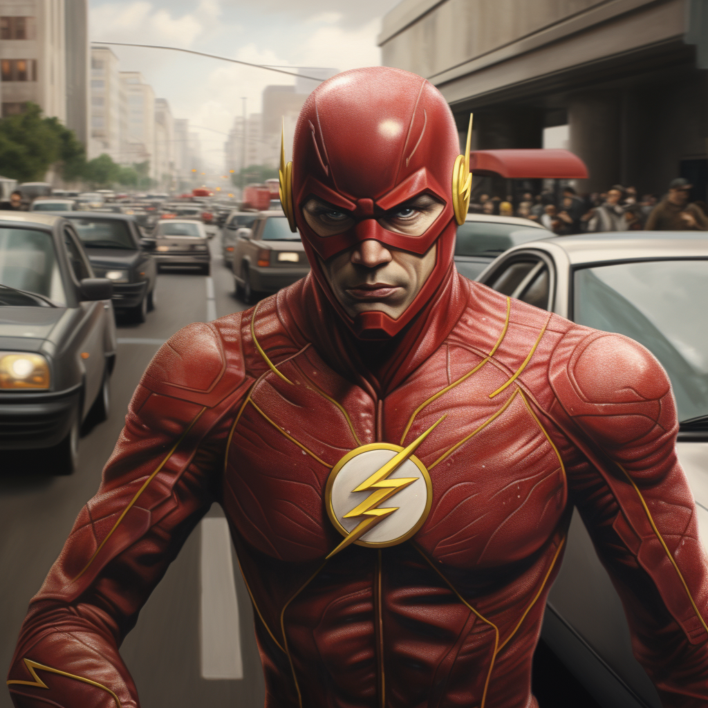 The Flash patiently waiting in traffic