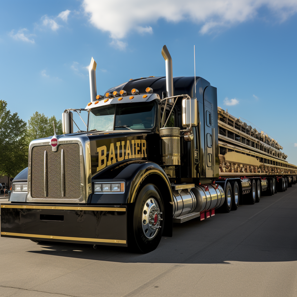 Flatbed truck with Purdue mascot, cheerleaders, and marching band