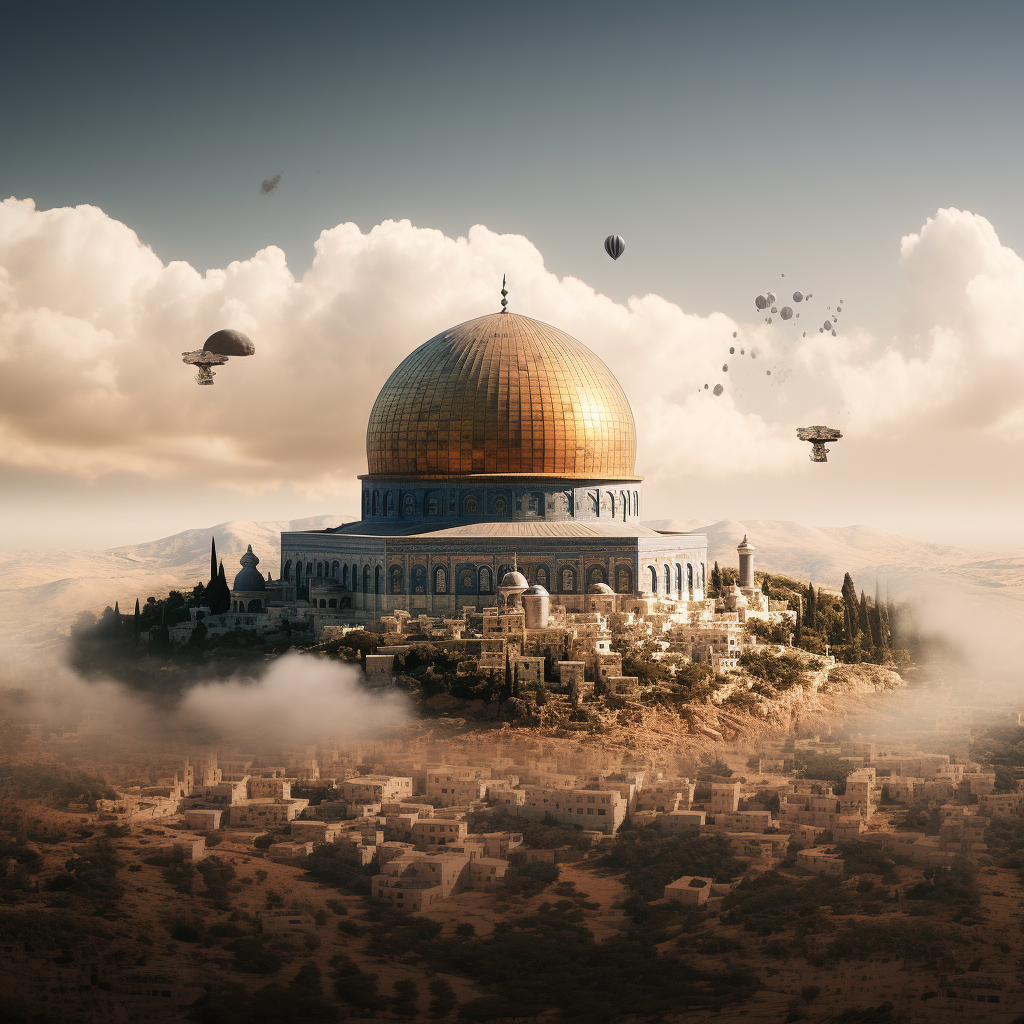 Al Aqsa Mosque floating in desert