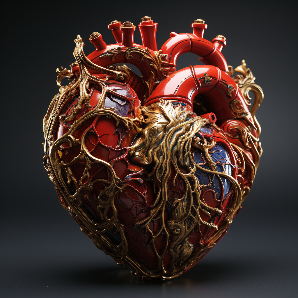 Realistic iron heart with veins and arteries