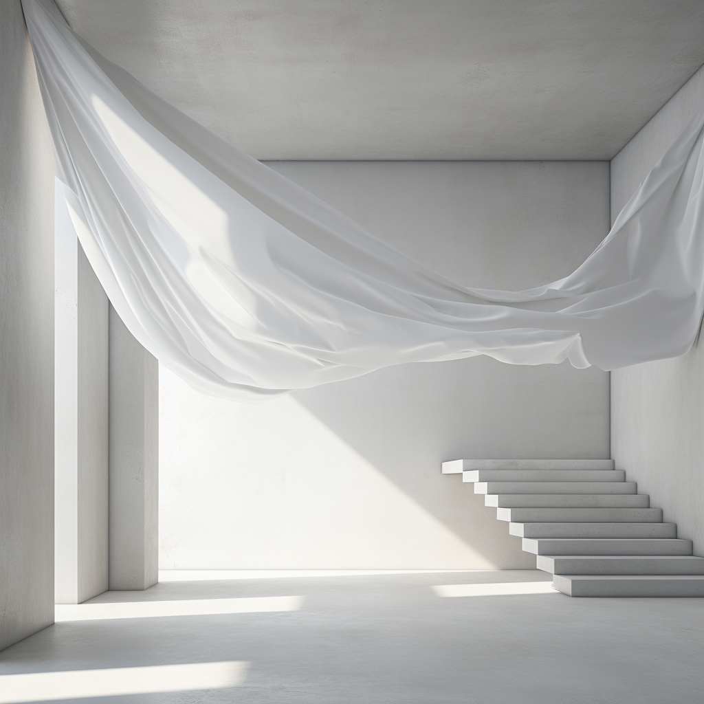 Beautiful floating white fabric over stairs