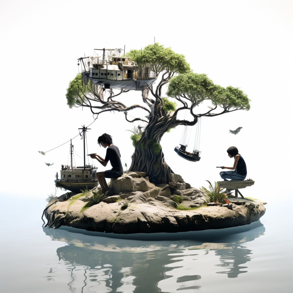 Black Individual with Camera on Floating Island