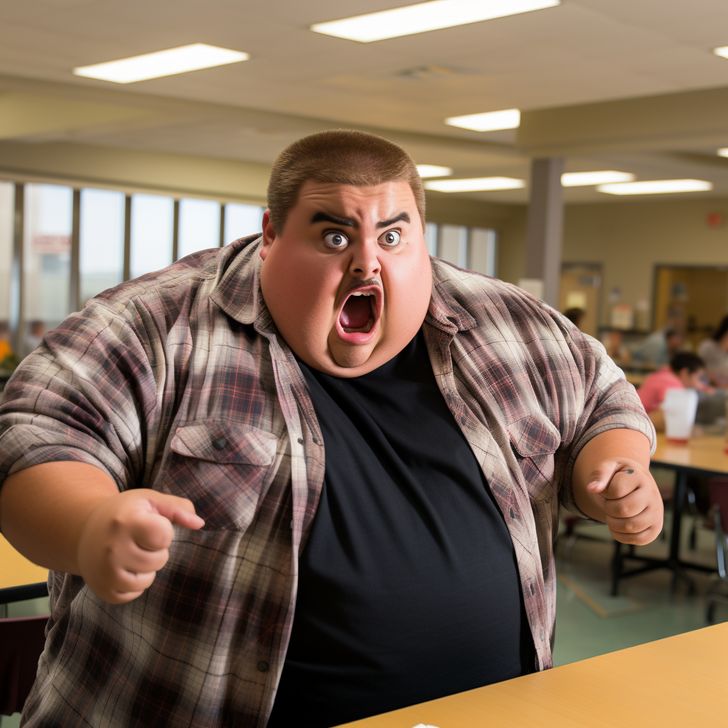 Fluffy Gabriel Iglesias Angry Face in School Cafeteria