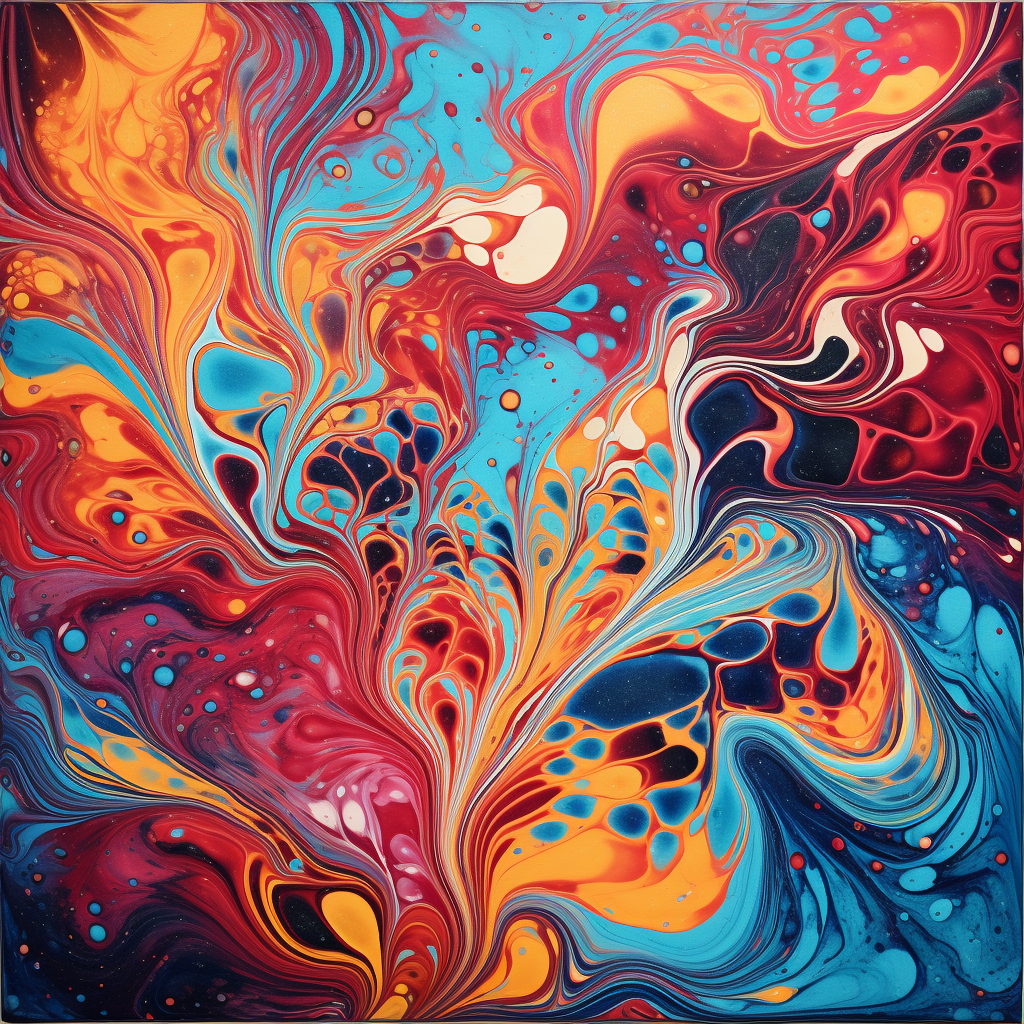 Vibrant fluid acrylic marbled paper design