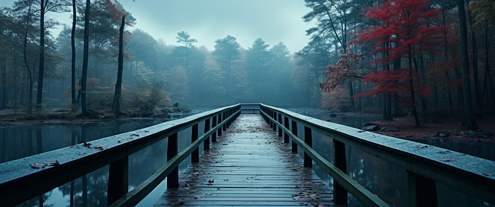 Beautiful Wooden Bridge in the Forest