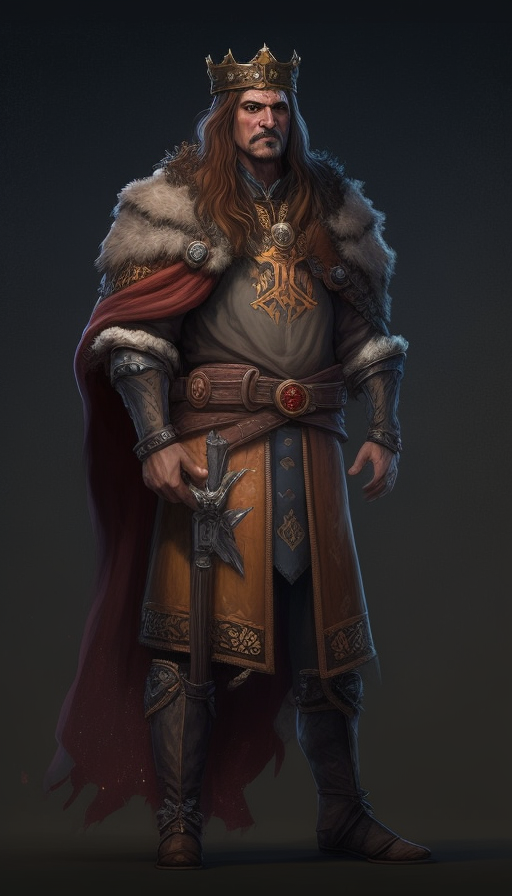 Character of a formidable king with long hair