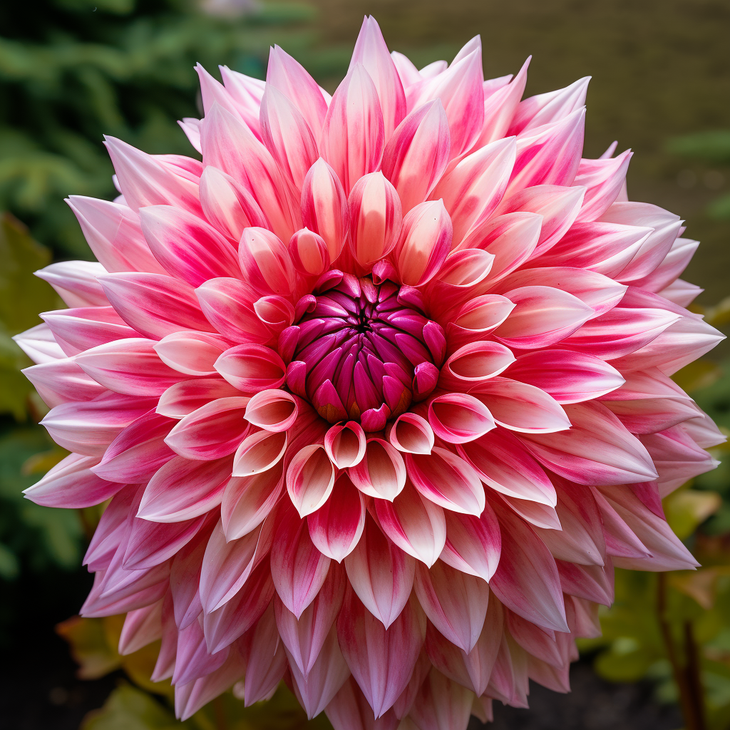 Beautiful forward-facing dahlia in close-up