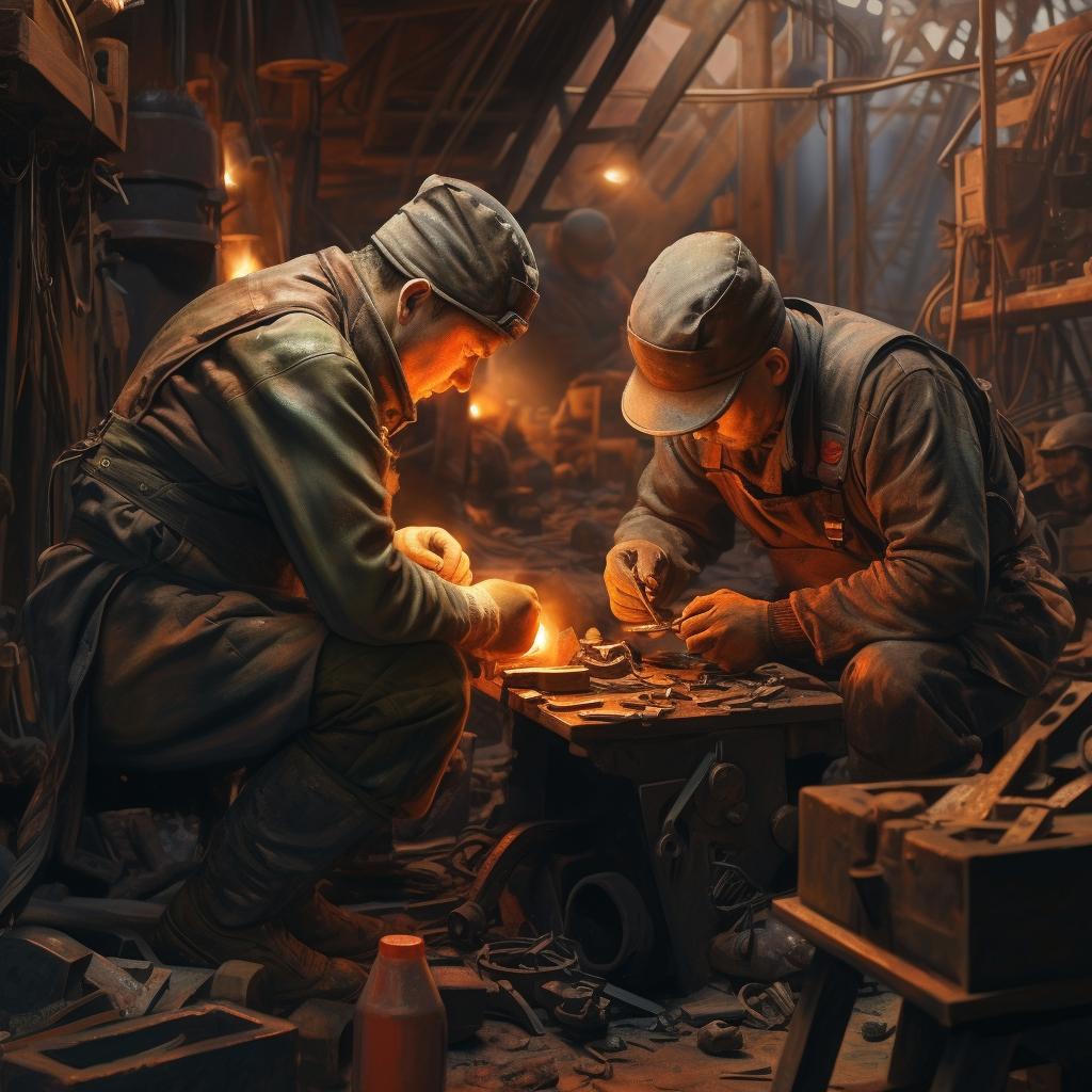 Photorealistic Foundry Workers in DUNE Style