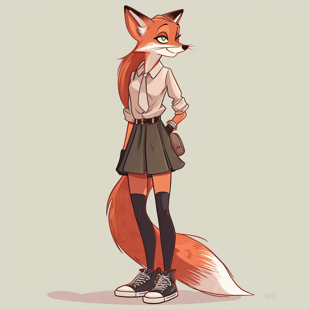 Fox girl secretary in pencil skirt sneakers