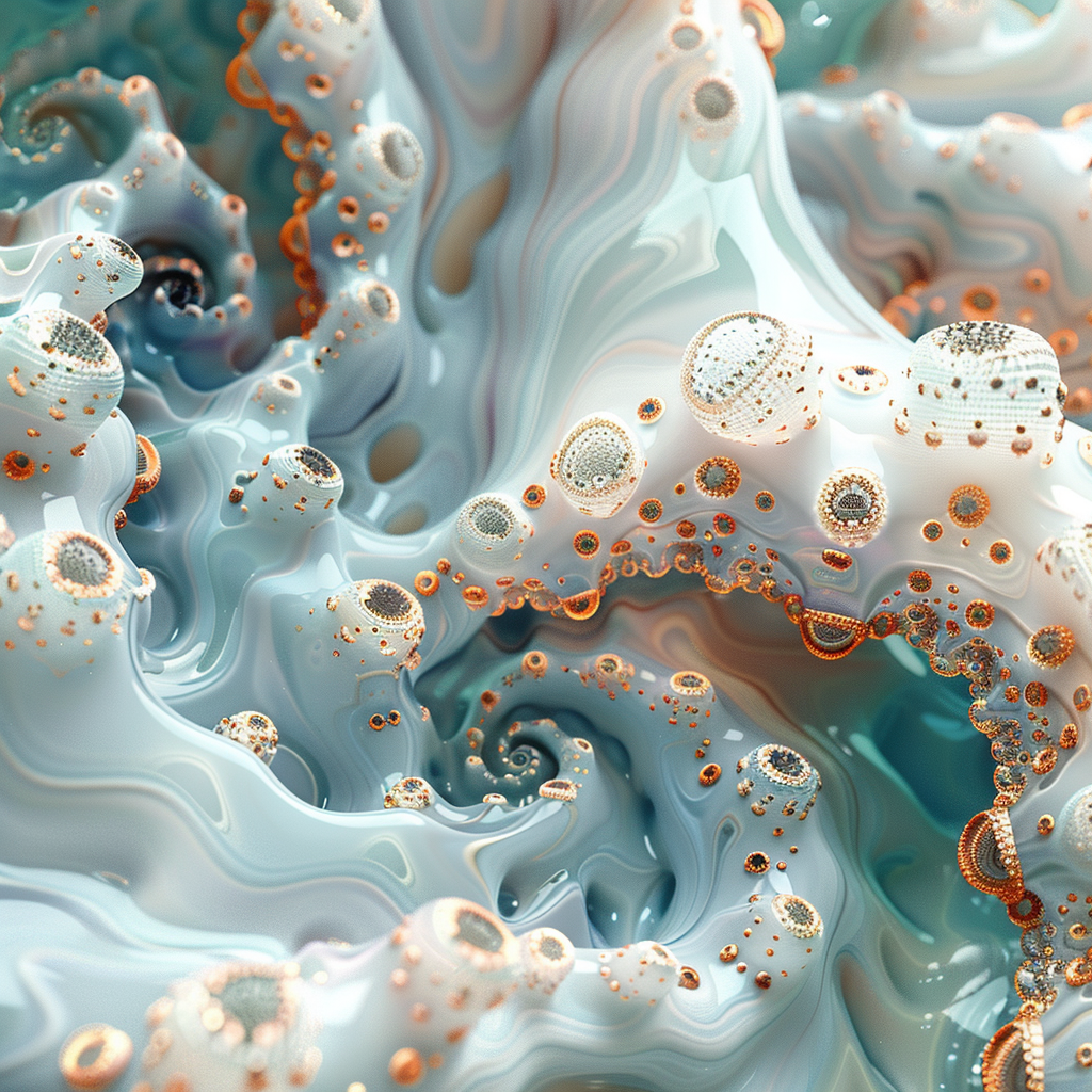 fractal pattern in turquoise and white, elaborate 3D rendering