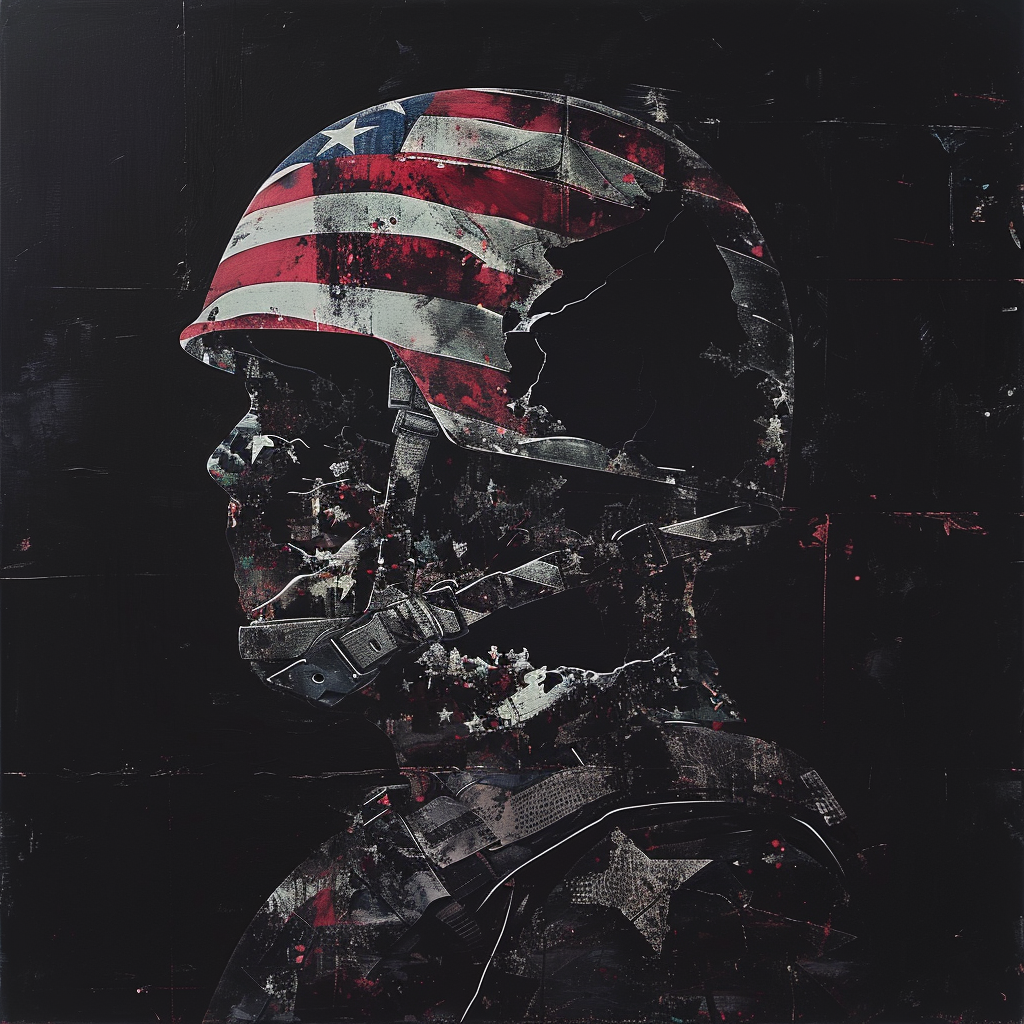 Dark abstract fragmented helmet with American flag