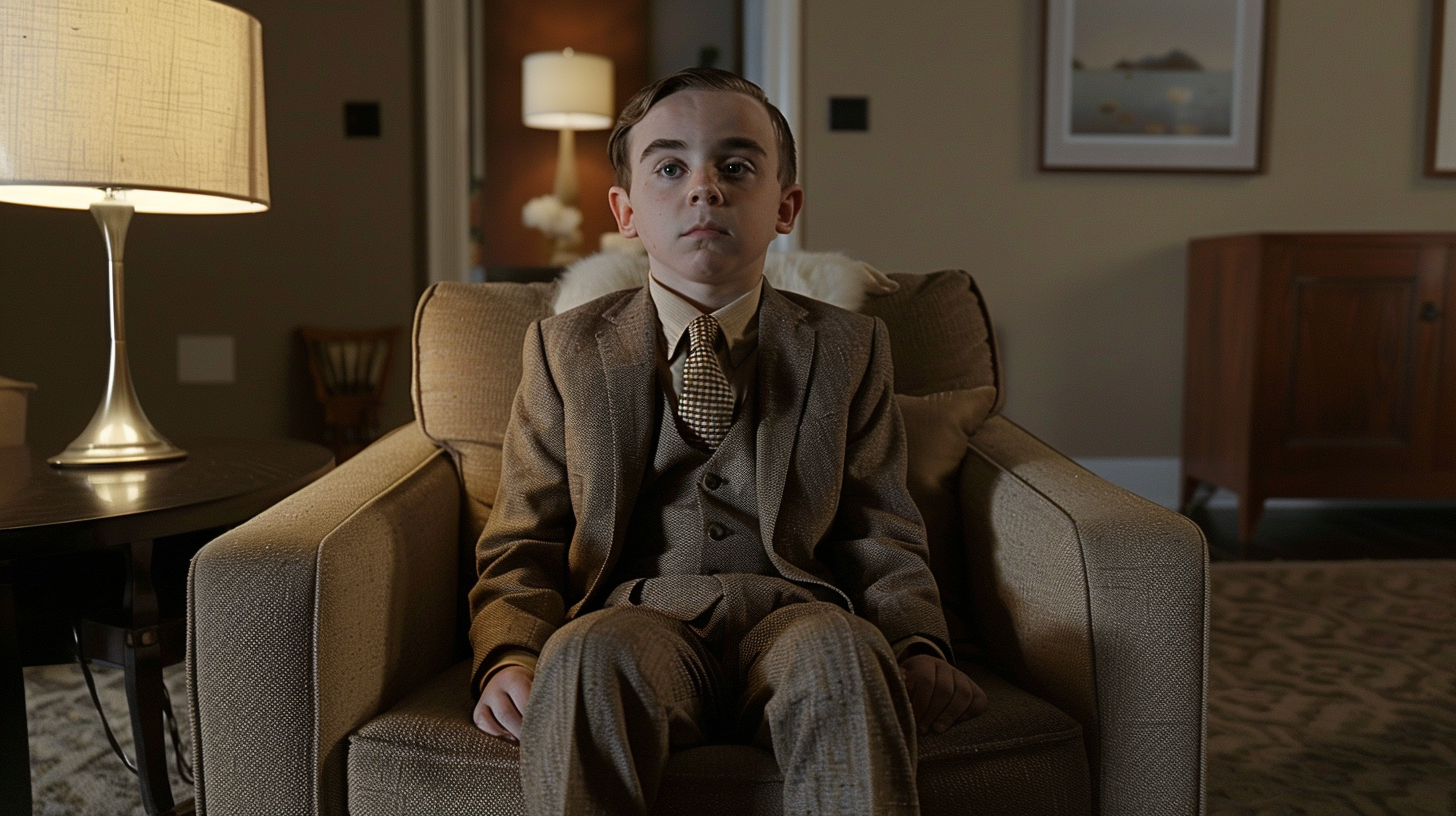 Frankie Muniz small suit sitting