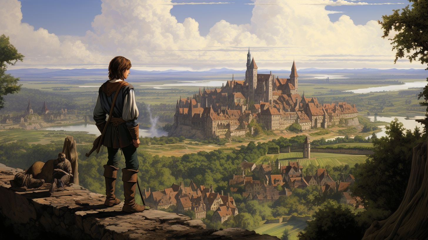 Illustration of a young builder overlooking a distant town