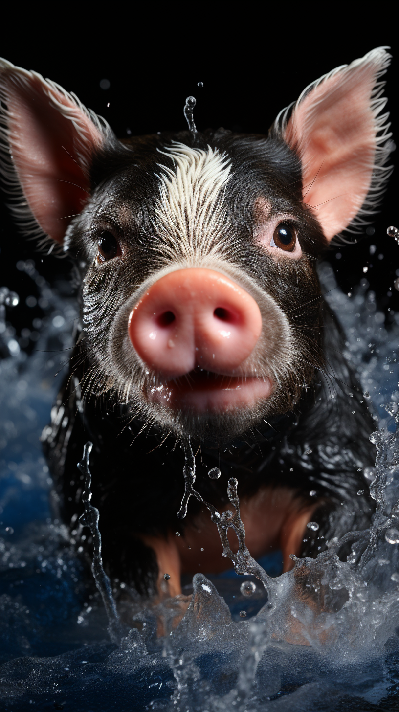 Fresh black pig ham with water splash