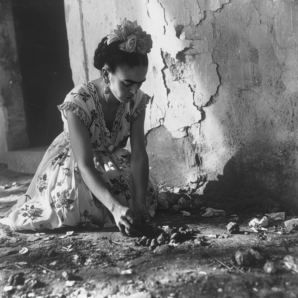 Frida Kahlo Cleaning Floor