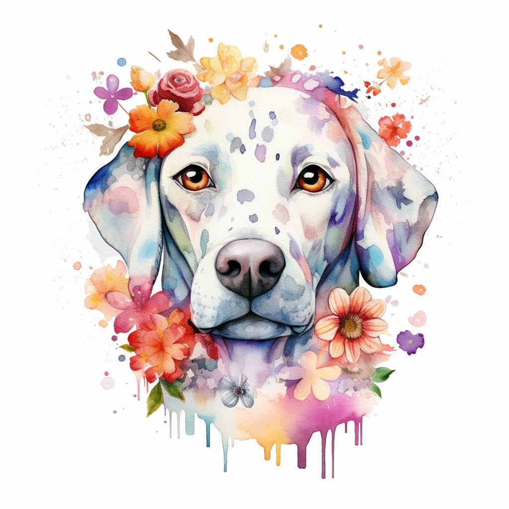 Beautiful watercolor illustration of a friendly white dog