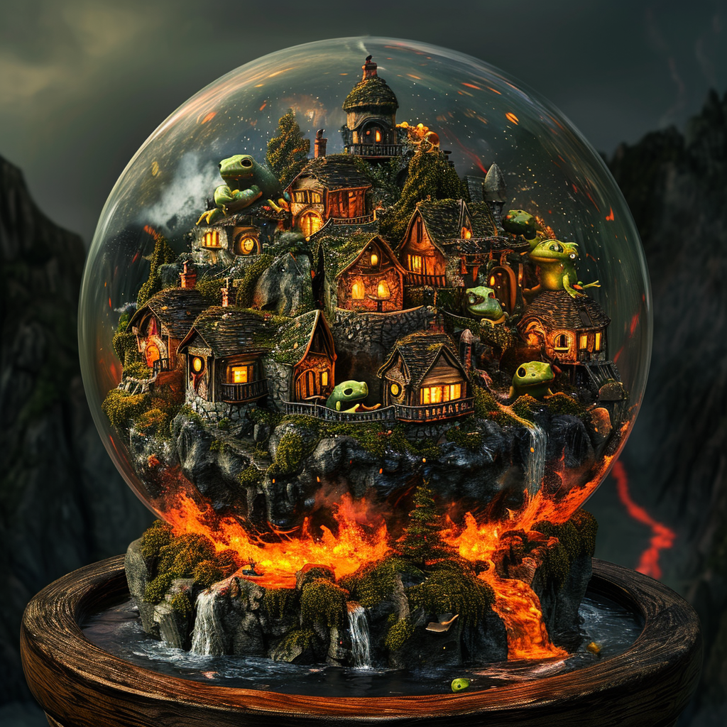 frogs town snowglobe lava detailed