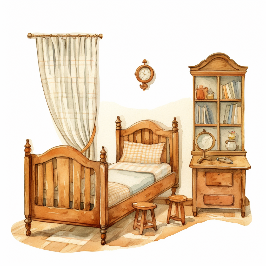 Front view of children room furniture sheet oil painting