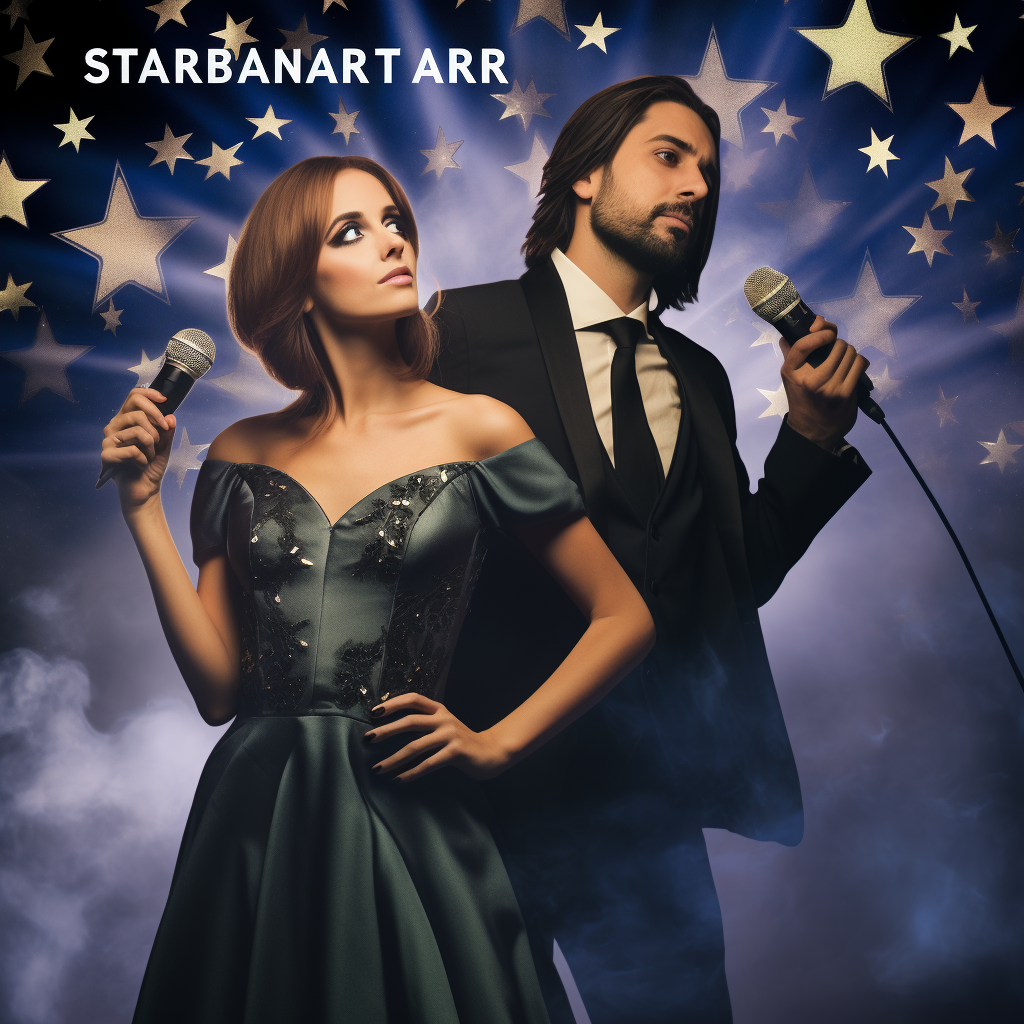 Realistic photo of female vocalist and male magician