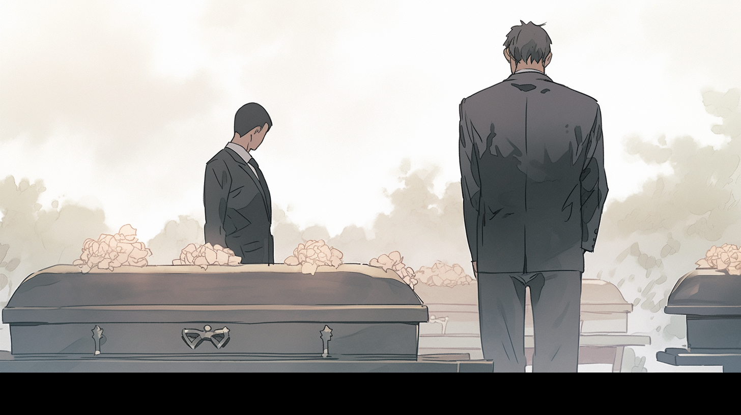 Son and father at funeral