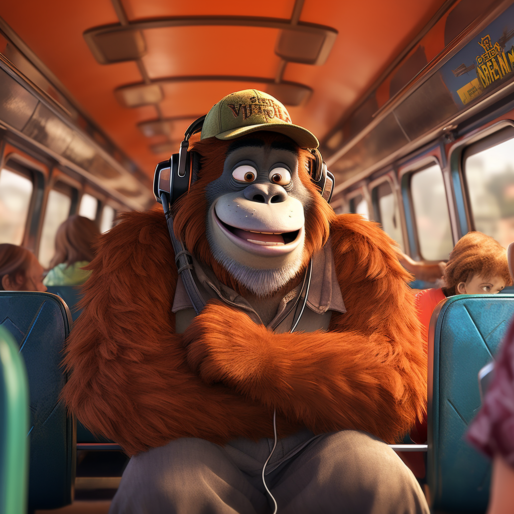 Funny orangutan missing bus scene