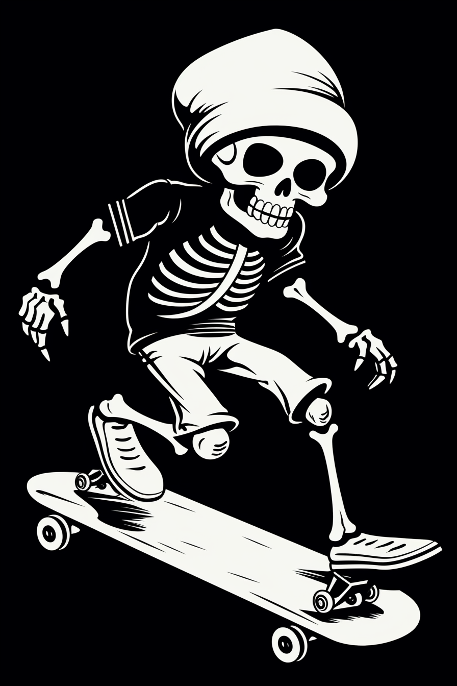 Funny skeleton riding a skateboard