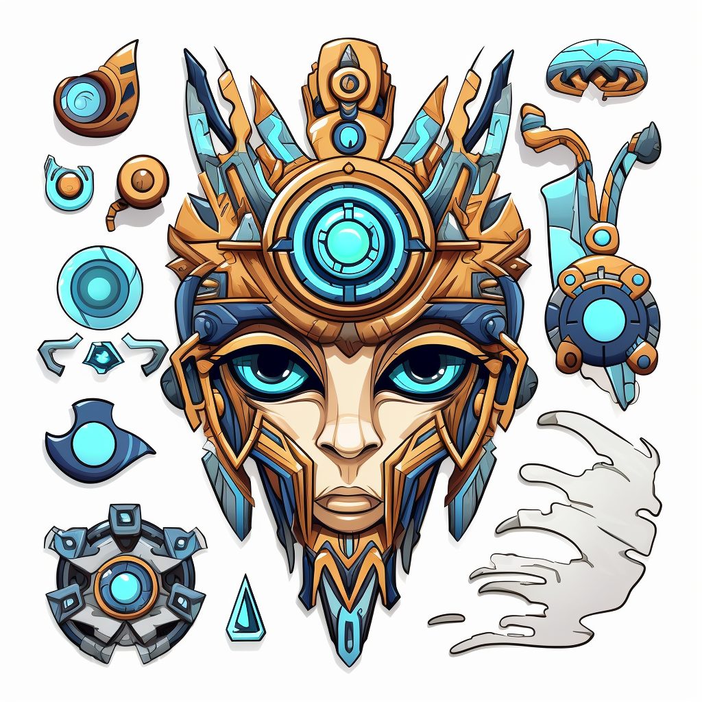 Futuristic ancient artifacts sticker vector