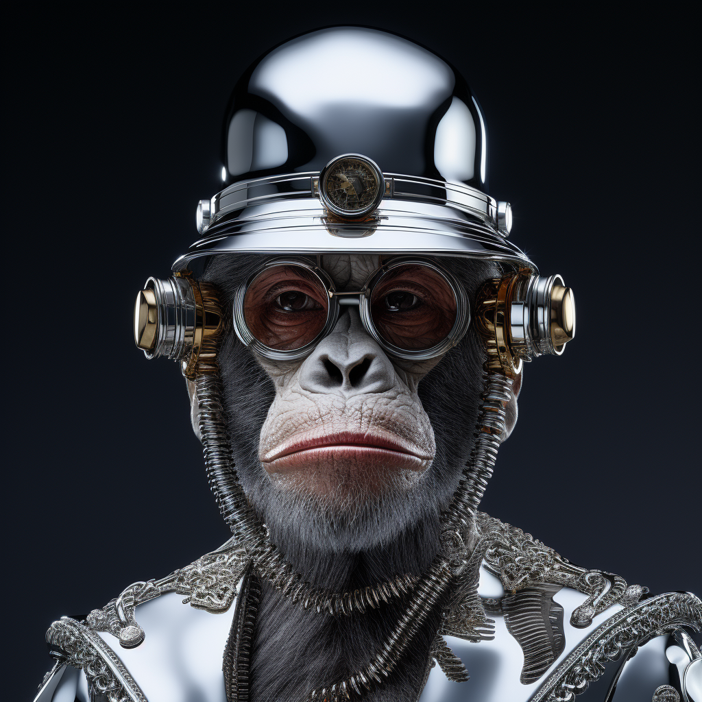 Futuristic ape wearing silver baker boy hat