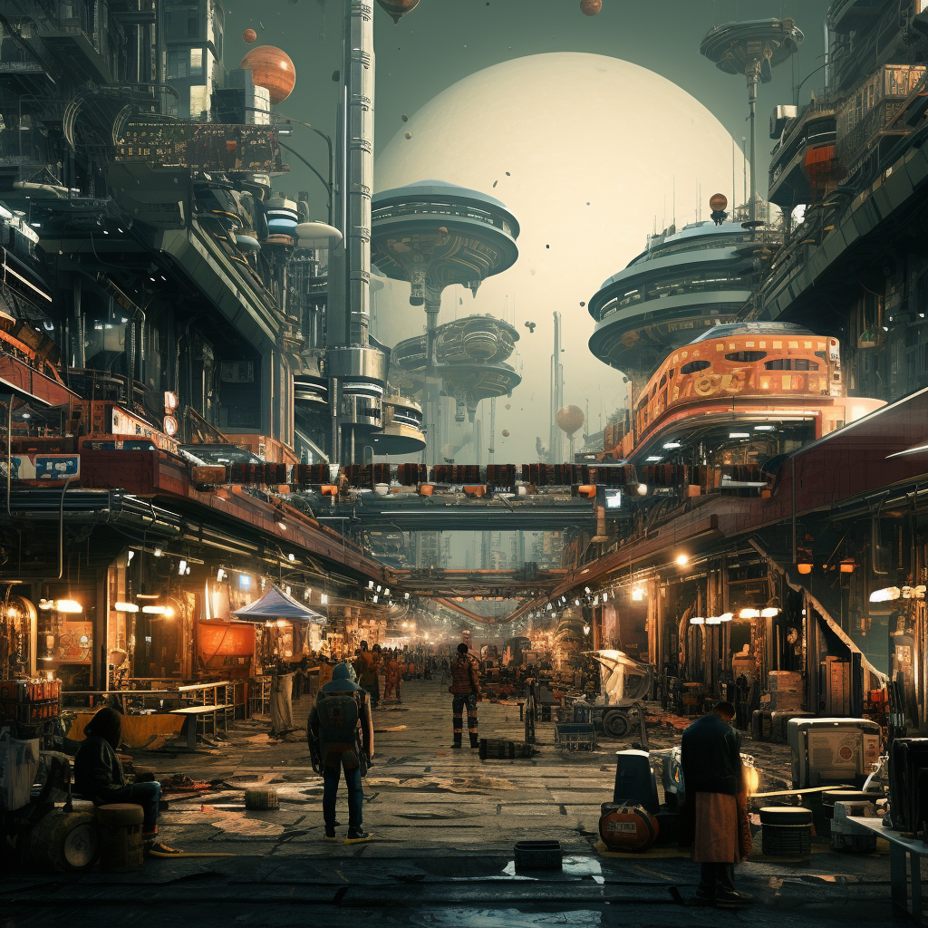 Futuristic apocalyptic marketplace scene