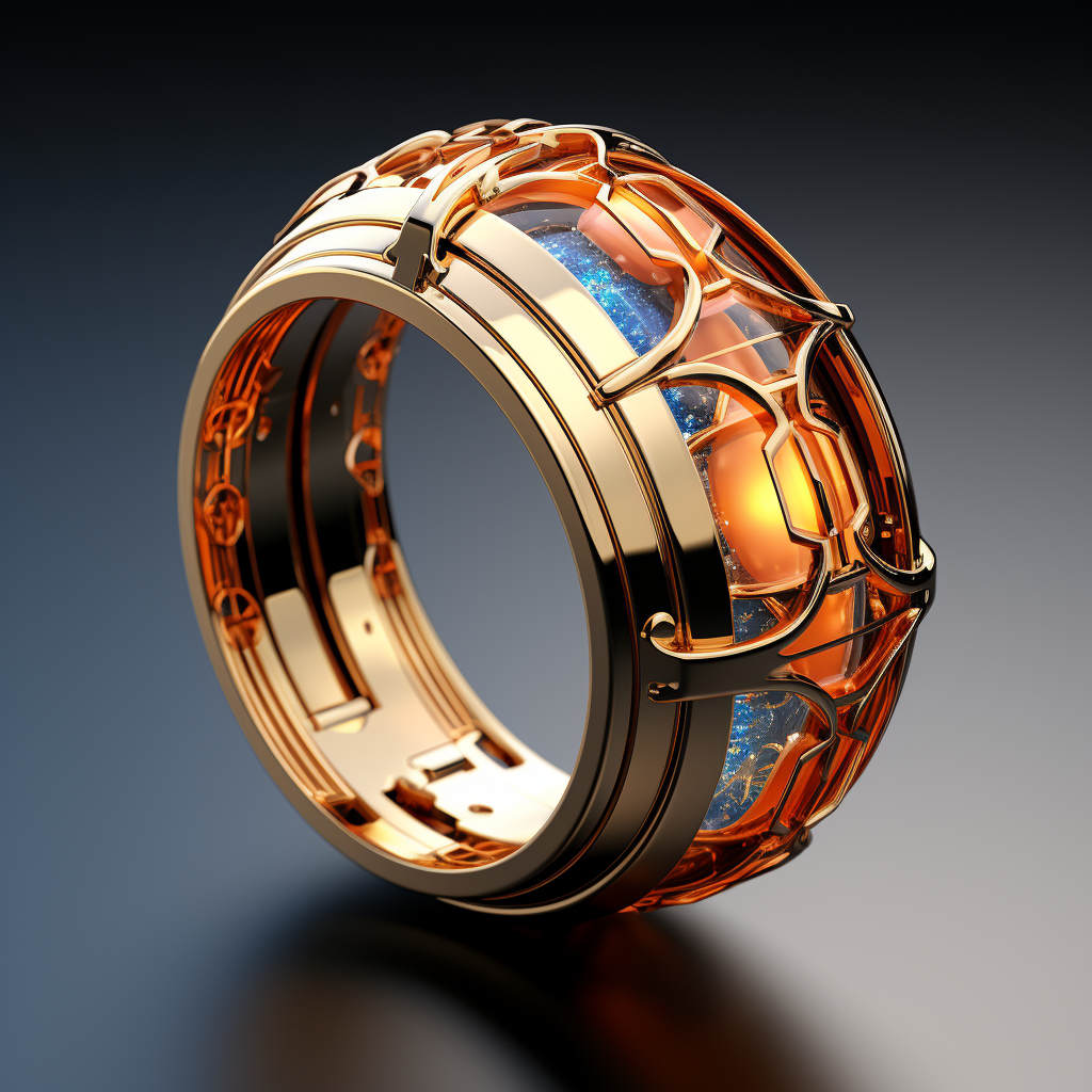 Stunning futuristic bitcoin ring with drone-ball sport